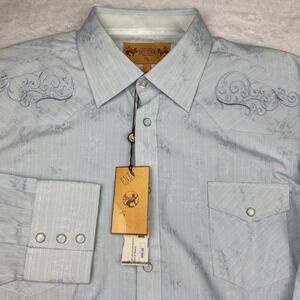 ENZO Denim Shirt Mens XL Blue Crown Embroidered Button Down NWT